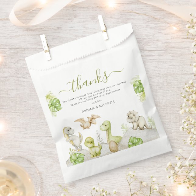 Sacolinha Chá de fraldas de Dinossauro de Aquarela Doce (Cortado)