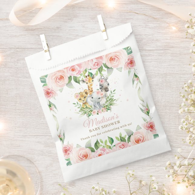 Sacolinha Chá de fraldas de Garota Floral Rosa Safari Animal (Cortado)