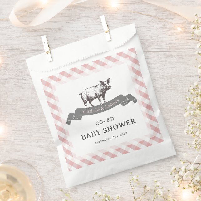 Sacolinha Chá de fraldas de Gingham Rosa Rosa Russo de Bibs  (Cortado)