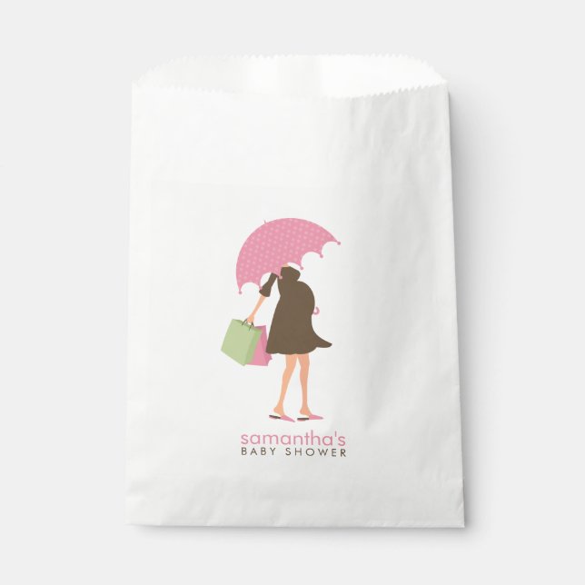 Sacolinha Chá de fraldas de guarda-chuva rosa (Frente)
