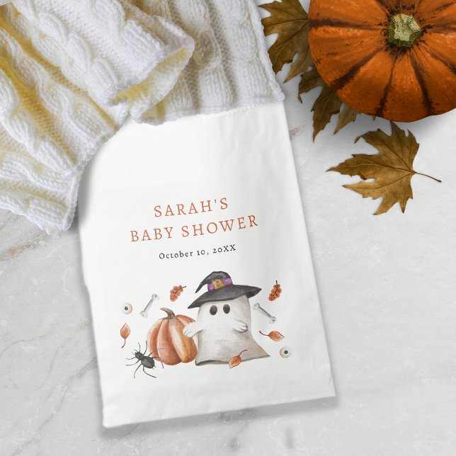 Sacolinha Chá de fraldas de Halloween (Halloween Gift Favor Bag A Little Boo Is Almost Due Baby Shower)