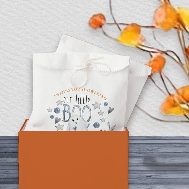 Sacolinha Chá de fraldas de Halloween Nosso Pequeno Fantasma (Halloween favor bags with little boo theme and editable wording)