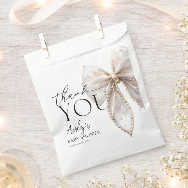 Sacolinha Chá de fraldas de pérolas brancas elegantes Obriga (Cortado)