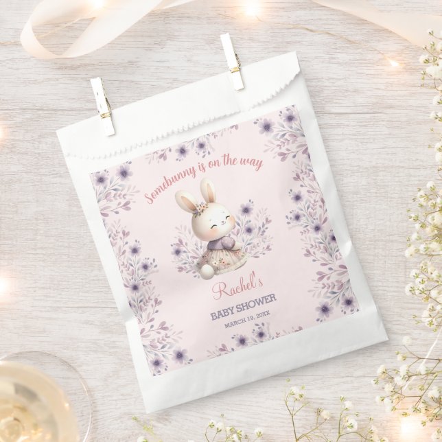 Sacolinha Chá de fraldas de Primavera Floral Rosa Bunny (Cortado)
