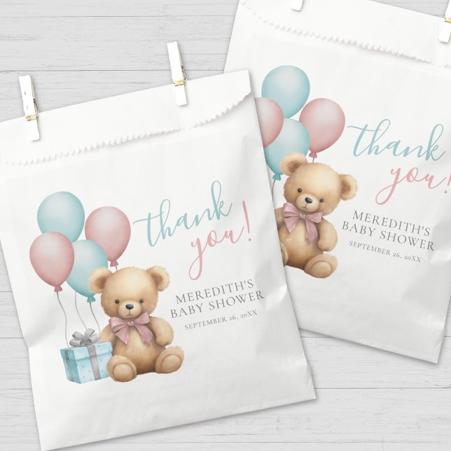 Sacolinha Chá de fraldas do Urso de Teddy Balon (Balloon Teddy Bear Baby Shower Favor Bag)