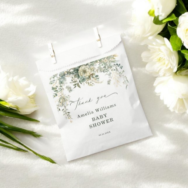 Sacolinha Chá de fraldas Dourado de Aquarela de Flor Eucalyp (Criador carregado)