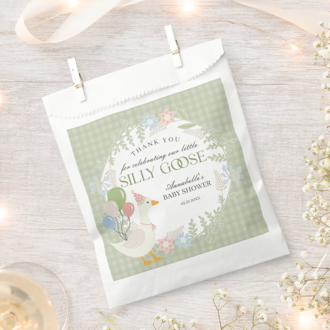 Sacolinha Chá de fraldas Floral Gingham de Ganso Bobo Verde (Cortado)
