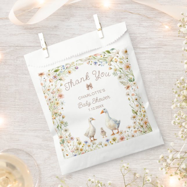 Sacolinha Chá de fraldas Floral Goose Obrigado (Cortado)