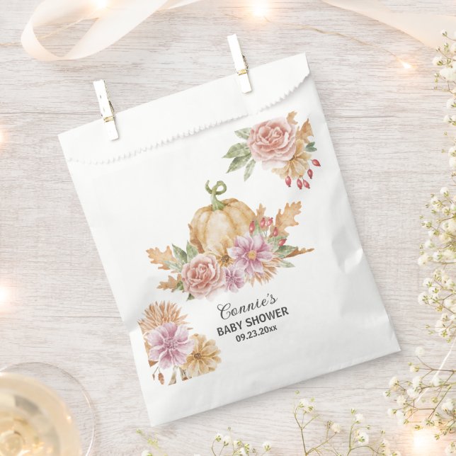 Sacolinha Chá de fraldas Floral Pequeno de Abóbora (Cortado)