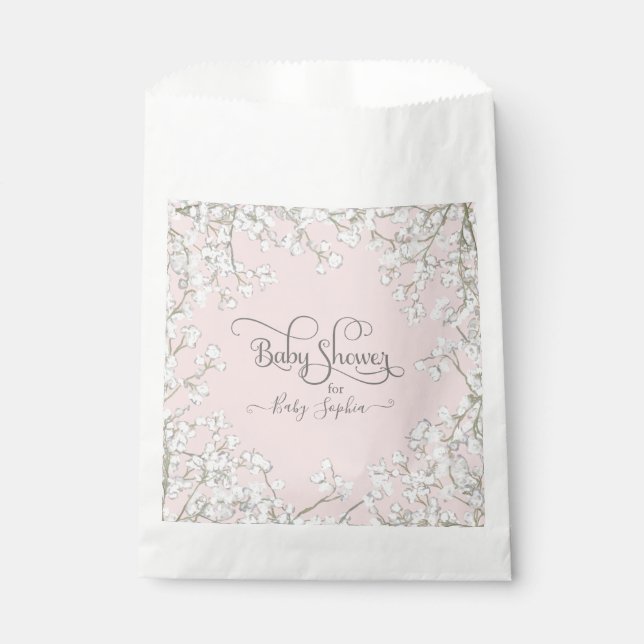 Sacolinha Chá de fraldas Floral Simples Branca de Boho Cor-d (Frente)