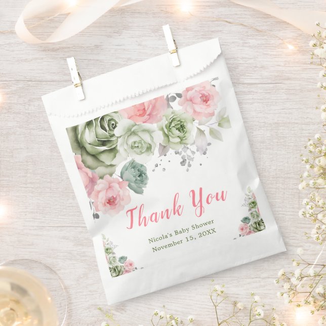 Sacolinha Chá de fraldas Floral Verde e Rosa (Cortado)