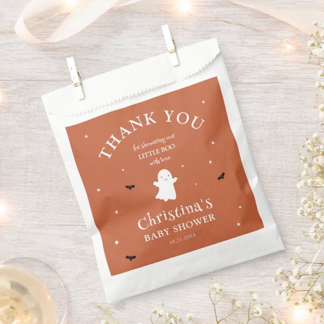 Sacolinha Chá de fraldas Laranja Pequeno Boo Ghost Obrigado (Cortado)