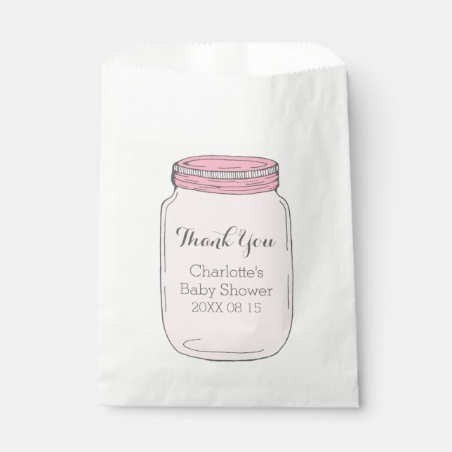 Sacolinha Chá de fraldas Mason Jar Rosa Favorece Bolsas (Frente)