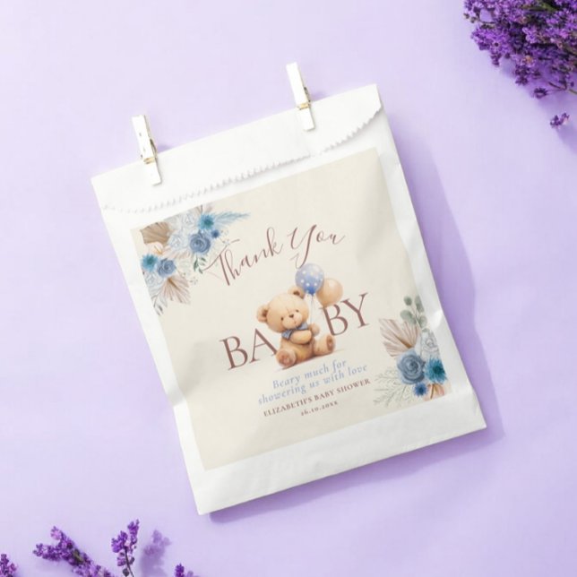 Sacolinha Chá de fraldas Rosa azul do Balão do Urso Vermelho (Criador carregado)