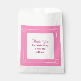 Sacolinha Chá de fraldas rosa-branca Obrigado por comemorar