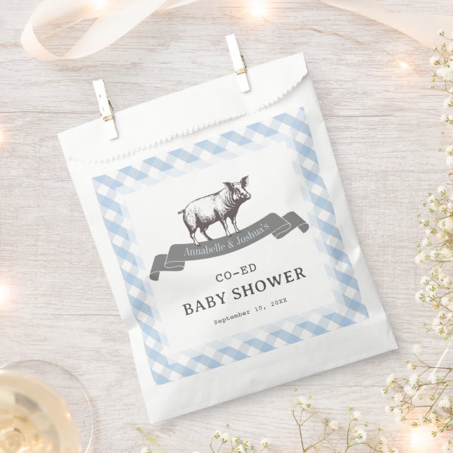 Sacolinha Chá de fraldas Rustic Blue Gingham CHURRASCO Bibs  (Cortado)