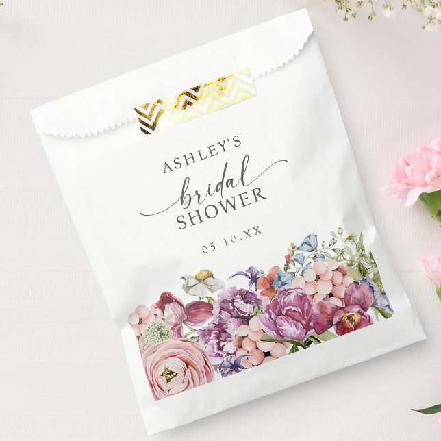 Sacolinha Chá de Noiva Floral Elegante (Elegant Floral Jewel Tone Bridal Shower Favor Bag by Painted Paperie
)