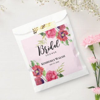 Sacolinha Chá de Noiva Moderno Vermelho Rosa Floral em Rosa