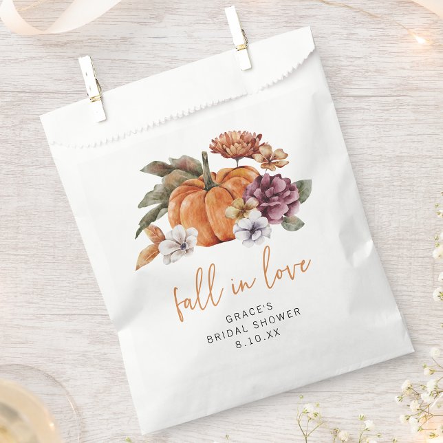 Sacolinha Chá de panela de outono (Autumn Pumpkin Watercolor Fall In Love Bridal Shower Favor Bag by Painted Paperie
)