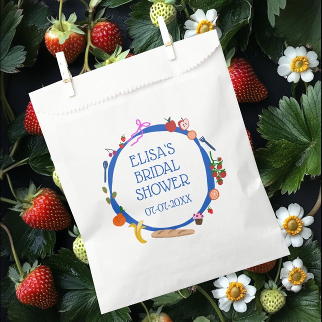 Sacolinha Chá de panela PERSONALIZADO desenhado pela Mão Mod (Hand Drawn Food Picnic Modern Cute CUSTOM Bridal Shower Favor Bag
)