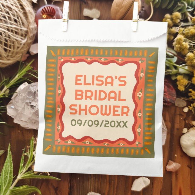 Sacolinha Chá de panela PERSONALIZADO do Retro Boho Fun (Retro Boho Fun Handmade CUSTOM Bridal Shower Favor Bag
)