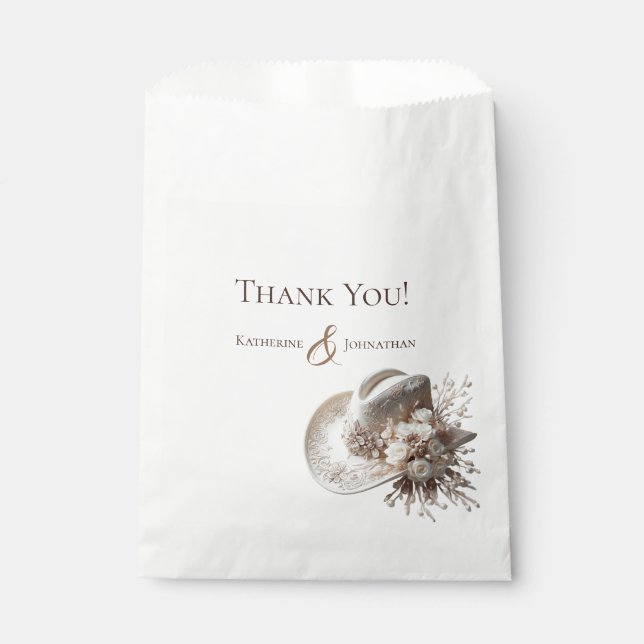 Sacolinha Chapéu branco com flores - Casamento (Frente)