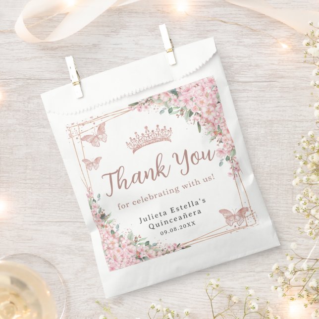 Sacolinha Cherry Blossomo Rosa das Borboletas Douradas Quinc (Cortado)