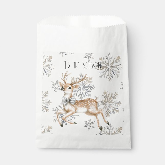 Sacolinha Chic Rustic Christmas Cream Deer Snowflakes (Frente)