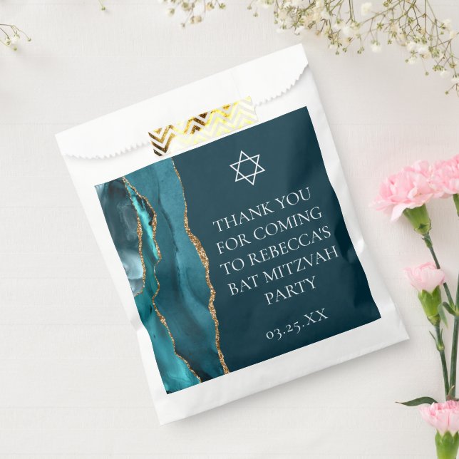 Sacolinha Chic Teal Dourado Bat Mitzvah Partido Personalizad (Selado)