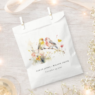 Sacolinha Chic Wild Botanical Watercolor Love Birds Casament