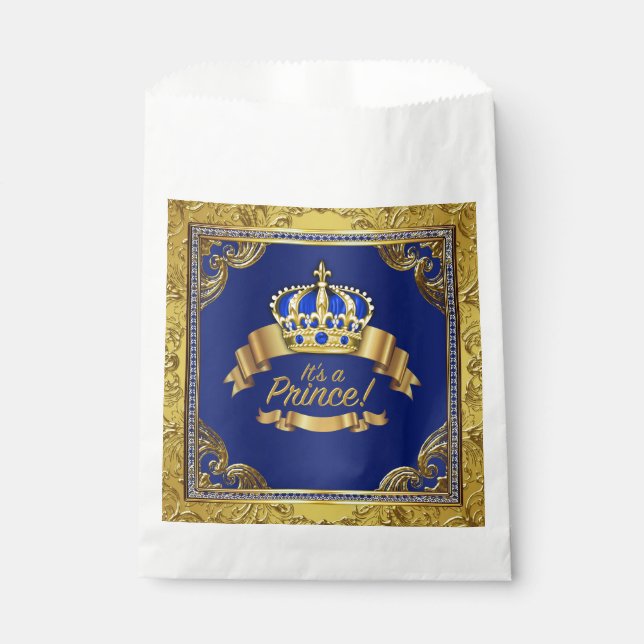 Sacolinha Chuva de Bebê Azul Royal Dourado Fancy Príncipe (Frente)