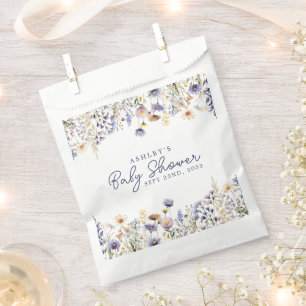 Sacolinha Chuva de Bebê Boho Aquarela Flor Silvestre Azul