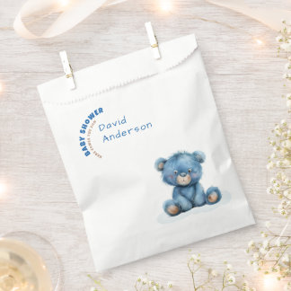 Sacolinha Chuva de bebê em aquarela menino urso azul