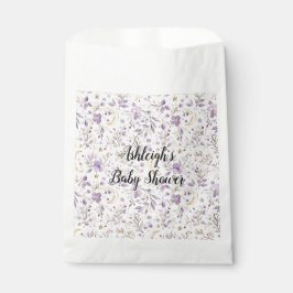 Sacolinha Chuva de Bebê Floral Luas e Estrelas Branco Roxo