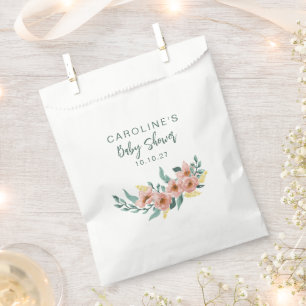 Sacolinha Chuva de Bebê Floral Verde Minimalista com Rosa