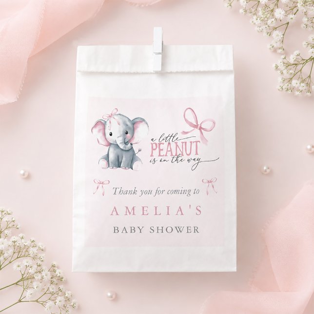 Sacolinha Chuva de Bebê Menina com Laço Rosa e Elefante (Pink Bow and Elephant Baby Girl Shower Favor Bag)