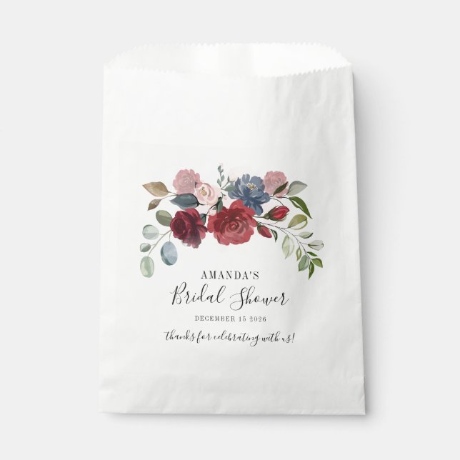 Sacolinha Chuva de Presentes de Noiva Burgundy Floral Rústic (Frente)