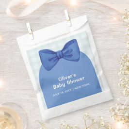 Sacolinha Chuveiro de Bebê Arco Azul Gingham Xadrez Laço Fof