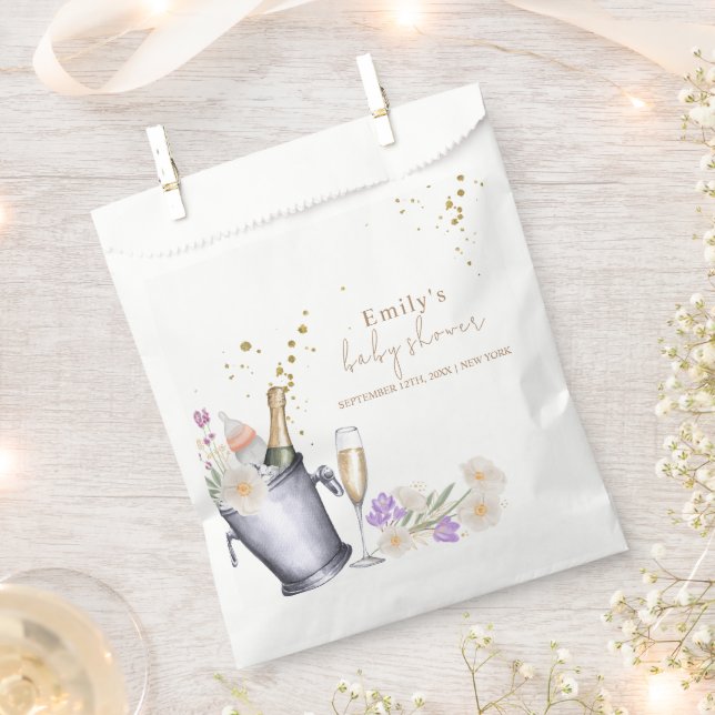 Sacolinha Chuveiro de Bebê Garrafa de Champanhe Elegante Sip (Cortado)