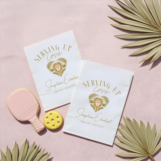 Sacolinha Chuveiro de Noiva de Pickleball com Palmeira Tropi (Retro Tropical Palm Tree Pickleball Bridal Shower Favor Bag)