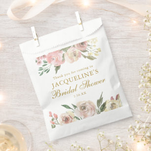 Sacolinha Chuveiro Nupcial Dourado Floral Rosa Elegante Pers