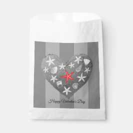 Sacolinha Cinza Stripe Tema Costeiro Seashell Starfish Coraç