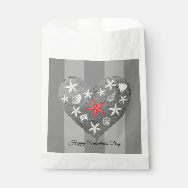 Sacolinha Cinza Stripe Tema Costeiro Seashell Starfish Coraç (Frente)