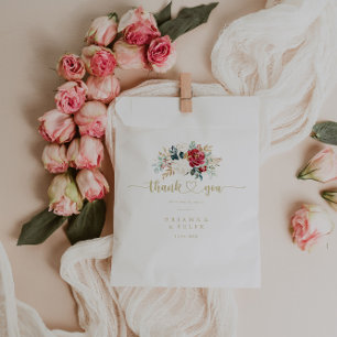 Sacolinha Clássico Dourado Floral Obrigado Casamento