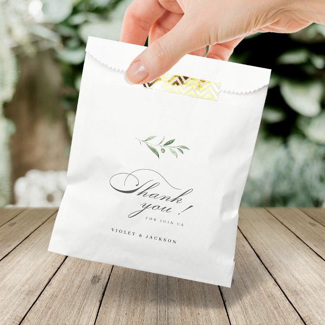 Sacolinha Clássico Elegance Script Simples Casamento Verde (Classic Elegance Script Simple Greenery Wedding Favor Bag)