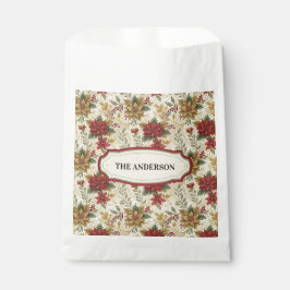 Sacolinha Clássico Vintage Vermelho e Poinsettia Dourada Flo