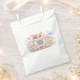 Sacolinha Código QR Personalizado Kawaii Gatinho Floral Rosa