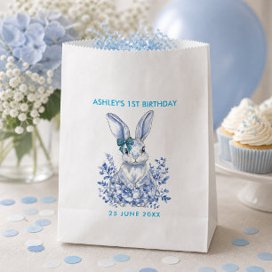 Sacolinha  Coelho Floral Azul para Aniversário de 1 Ano para