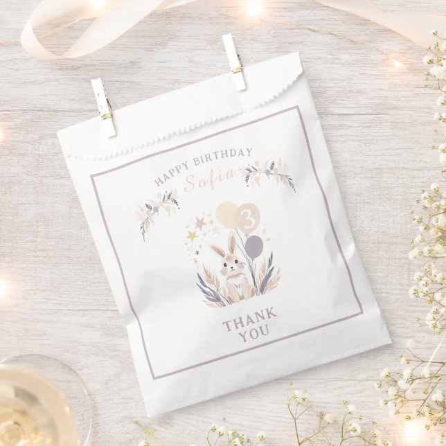Sacolinha Coelho Pastel Boho e Balões Aniversário (Cortado)