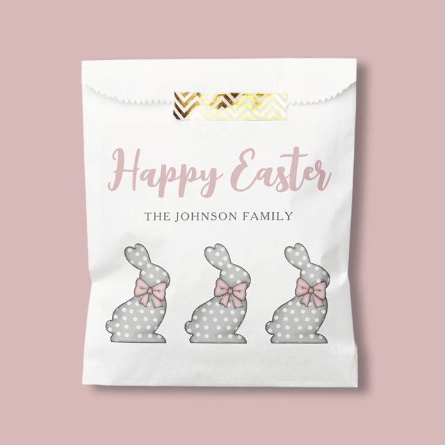 Sacolinha Coelho Rosa Fofo Feliz Páscoa (Cute Pink Bunny Happy Easter Favor Bag)